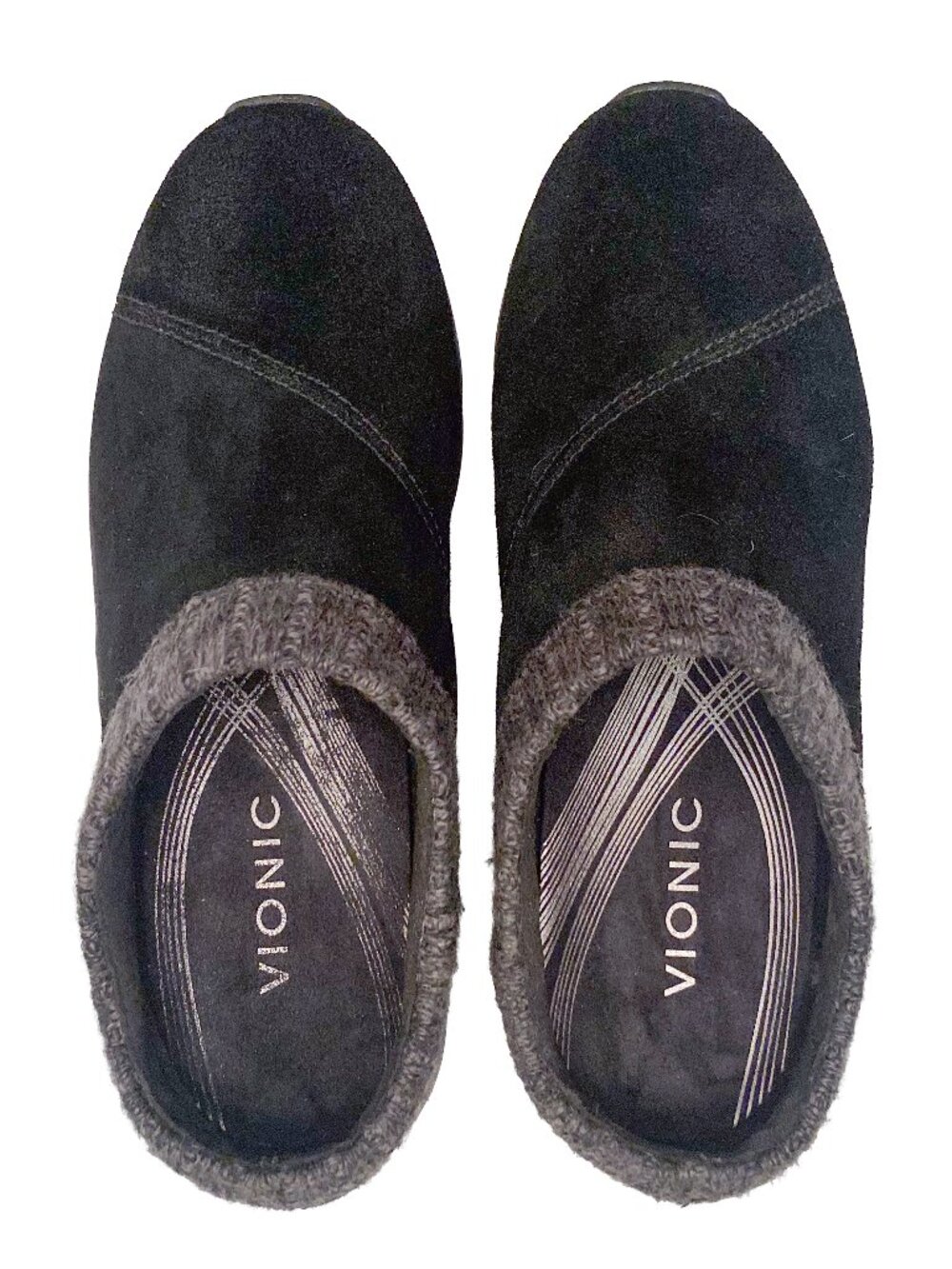 VIONIC Arbor Black Suede Knit Collar Comfort Clog Mule Walking Shoes Size 9
